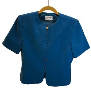 Two Piece Skirt Suit Set KASPER A S L PETITE Blue Teal Abstract Print Size 6P